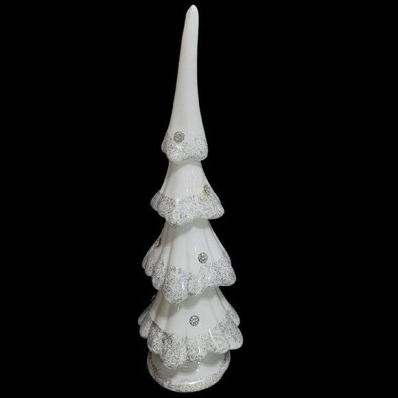 Christmas Tree 12" Decor White Silver Glitter‎ Rhinestone Holiday Decoration - Picture 1 of 7